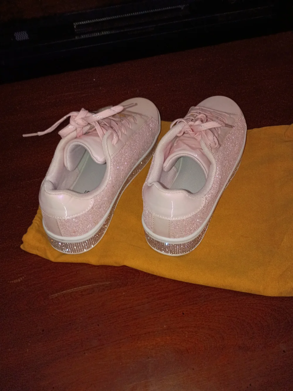 Ladies' Sparkle Platform Sneakers in Soft Pink